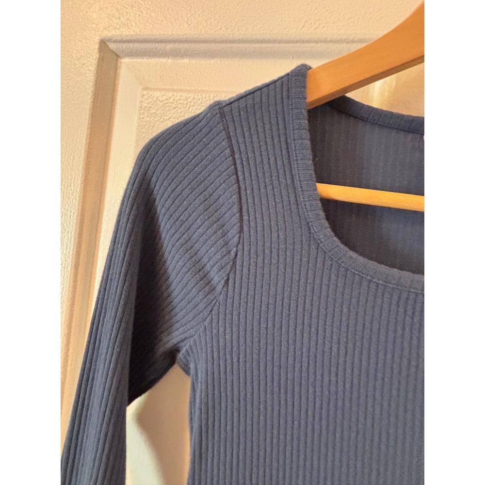 Crewcuts Blue Ribbed Knit Babydoll Dress Long Sleeve  Square Neck ~Girls SZ 12 - Picture 2 of 8